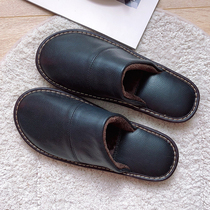 Autumn and winter Baotou leather slippers for men and women indoor home non-slip thickness plush warm cotton slippers