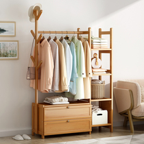 Floor-to-ceiling coat rack bedroom hanger multifunctional household shelf solid wood simple modern clothes rack