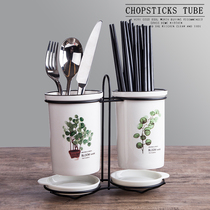 Chopstick basket Ceramic chopstick tube shelf Drain kitchen spoon storage box Bucket Flat chopstick cage Household