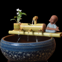 Bamboo drain water device ceramic fish tank stone trough filter oxygen enhancement decoration ornaments water scene fountain feng shui wheel bamboo running water