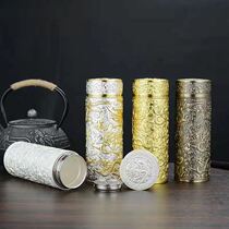 Embossed two-color Kowloon 999 silver liner Silver Cup foot silver thermos cup vintage men business gift insulation water Cup