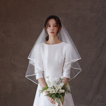 2021 New French simple retro white ribbon edging bridal headgear wedding veil license photo props