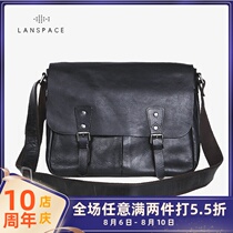 Blue leather goods mens leather shoulder bag cowhide messenger bag clamshell motorcycle bag fashion trend Japanese mens bag