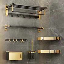 Light Luxurious Wind Free From Punching Hair Towel Rack Toilet Shelf Wall-mounted Towel Rod Space Aluminum Bathroom Shelf Wall