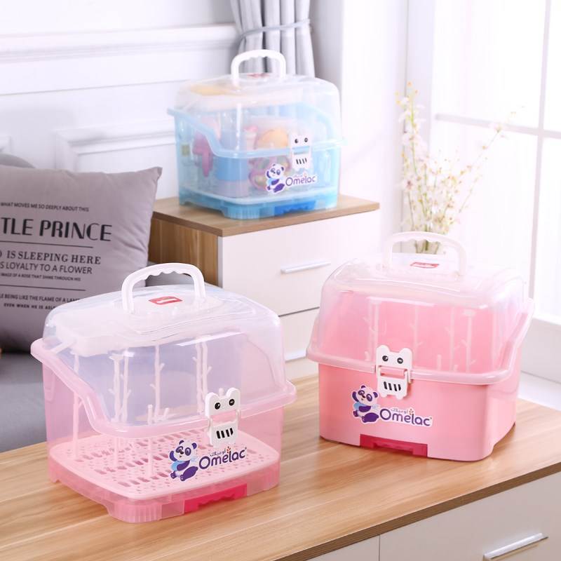 Baby bottle storage box Box with lid dustproof drain drying rack Storage box for baby tableware Drying rack