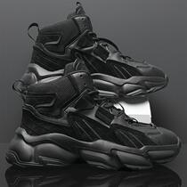 Dad shoes mens winter high-top plus velvet thick-soled warm cotton shoes black autumn basketball heightening sneakers men