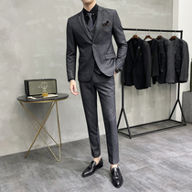 Suit mens suit British mens business striped non-ironing suit three-piece fashion slim groom wedding suit
