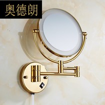 All copper folding non-hole LED lamp cosmetic mirror bathroom telescopic Beauty Mirror toilet wall Wall double-sided bathroom mirror