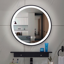 Nordic wrought iron frame LED luminous light mirror Wash basin wall-mounted round mirror Bathroom smart mirror Bathroom bathroom mirror