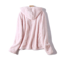 Plus size mature loungewear coral fleece pajamas women soft zipper hood pompom tops can be worn thicker in autumn and winter