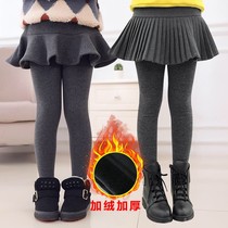 Girls autumn and winter leggings fake two pants skirt plus velvet thickened autumn pants children wear skirt pants