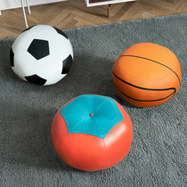 Leather stool round stool cartoon football basketball Persimmon small leather Pier sofa stool solid wood living room home stool change shoe stool