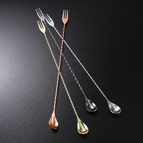 Lion Sheng stainless steel bar spoon 32cm stirring stick cocktail bar coffee milk tea stirring spoon three-fork bar spoon