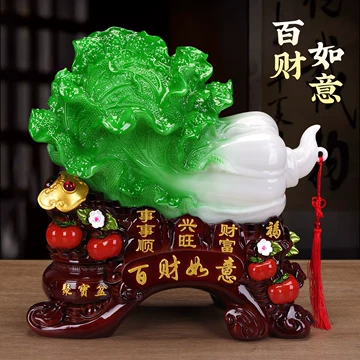 白菜の形の置物 幸運を招く翡翠風白菜置物｜風水インテリアに最適な樹脂製