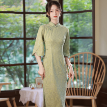 Gardenia - blossom green vintage elegant national wind improvement of the old cuff robe 2022 autumn girl