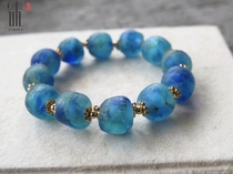 African modern old glass bead water blue bracelet