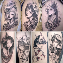 Sexy Diablo Flower Arm Tattoo Sticker Female Waterproof Lasting ins Wind Japanese Geisha Net Red Scar Tattoo Sticker