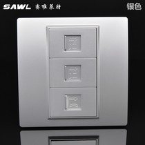 Silver double port six types of network with telephone line panel 86 concealed phone two computer gigabit network cable socket