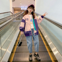 Korean girls  coat spring and autumn 2021 new childrens Korean version of the foreign style baseball suit in the big childrens net red thin top
