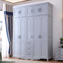American solid wood wardrobe three four five six door combination plus top cabinet storage large wardrobe with drawer pastoral style