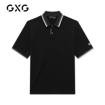 GXG Men Sven series Spring 2021 shopping mall same black lapel polo shirt print short sleeve top