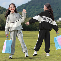 Girl long sleeve T-shirt jacket long pants three suits big boy 170 spring autumn loose little girl fat version sport fat 15