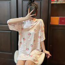 Sleepwear Womens Summer Days Department Modale Pure cotton Round neck Short sleeves Water Honey Peach Rabbit sweet and cute sleeping skirt Home Home Clothing