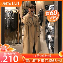 Autumn windbreaker mens long style Korean version of the trend British style mens high sense khaki knee coat coat