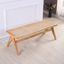 Chinese style rattan bench Nordic designer solid wood homestay style long bench household bench rattan bench change shoe bench