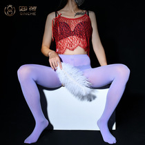 Qinghe autumn thin 100D candy color velvet stockings women sexy open white pantyhose leggings dance