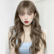 Wig female long hair Long curly hair daily round face net red micro-volume Big waves Fluffy air bangs Fashion full headgear
