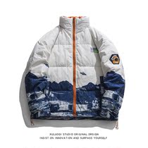 Xu Luoqi winter collar casual down jacket mens creative painted bread clothes tide white duck down couple jacket
