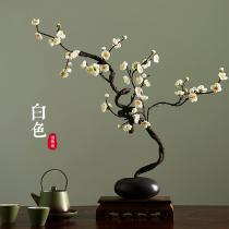 New Chinese style simulation flower high-grade plum flower with flower pot set Fake flower silk cloth living room decoration Classical art flower arrangement
