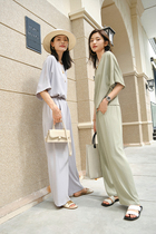 Fengjia cool thin ice cream air feel fresh drop texture short sleeve wide leg pants casual set LT0275