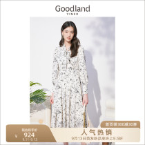 Yiner Meidi womens 2022 autumn new ink A-line skirt bow long-sleeved dress