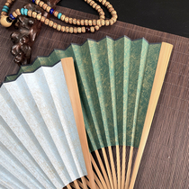 China Fengyubamboo paper folds fan colored green lake blue-gill gold and gun clothing fan entry level text fan