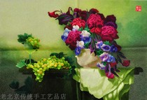 Special gift handmade embroidery old embroidery piece hand embroidery Su embroidery decorative painting peony grape restaurant porch mural
