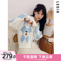 Lemachi cardiovert burlesque woman cute 2022 spring new blouse diamond-shaped cherry sweater-knitted sweater jacket