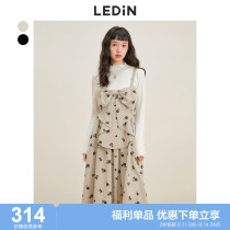 Rakucho bow strap skirt 2022 autumn new front and back two-wear gentle black milk coffee suspender dress