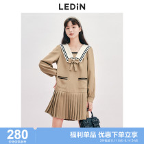 Rakucho Navy Collar Dress Fall 2022 New Womens Early Autumn Long Sleeve Girls College Loose Pleated Skirt
