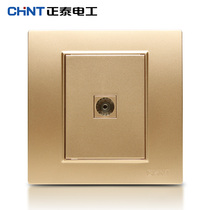 Chint 7L86 switch socket steel frame champagne gold broadband TV distributor socket one in and one out