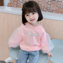 Girls clothes Spring and Autumn 2021 Childrens foreign style new autumn long sleeve top bubble sleeves Korean baby coat tide