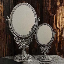 Tin beauty mirror Russian Tin double-sided desktop makeup mirror European oval metal dressing mirror