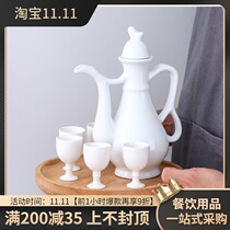 Hotel tableware beautiful white porcelain ceramic round wine glass white wine glass small wine glass wine glass Huadiao wine pot set