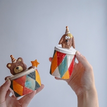 (Great craftsman) Japanese hand pinch cute little animal small bowl small pot hand pinched coarse pottery