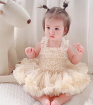 Baby girl 1 year old dress Princess puffy cake skirt suspender dress dress grab week soft gauze dress 2 little girl foreign gas