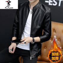 Woodpecker leather leather men's coat autumn and winter new 2021 trend handsome plus velvet padded motorcycle leather jacket