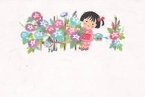 Japanese art painting traditional national costumes children Morning Glory cat foreign original postcards