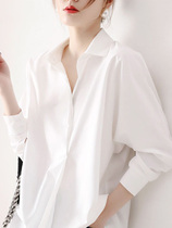 Japanese white shirt female spring and autumn silk satin long sleeve top loose hanging fashion foreign style professional shirt tide