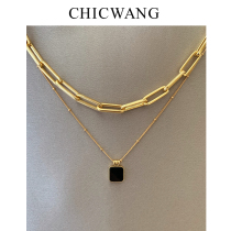 2021 new light luxury European and American niche design sense fashion black Agate Zhong Chuxi thick chain with necklace female